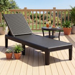 Outdoor Chaise Lounger Chair with Waterproof Rattan Textured PP Surface and 330 lbs Capacity