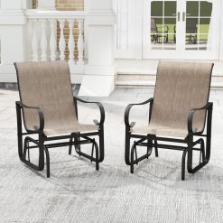 Outdoor Glider Chairs Set of 2 with High Backrest Breathable Mesh Fabric and Metal Frame