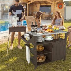 Outdoor Grill Cart with Storage Cabinet Shelves and Stainless Steel Top