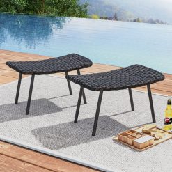 All Weather Outdoor Ottomans Set Patio Footrest Seats Set with Sturdy Metal Legs