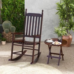 High-Back Acacia Wood Outdoor Rocking Chair with Solid Rocking Base
