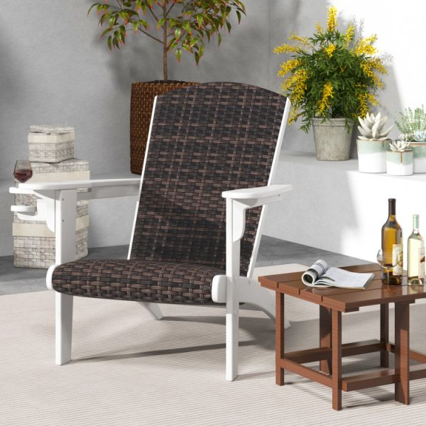 Patio Adirondack Chair with Rattan Padded Seat and Hidden Cupholder