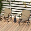Patio Glider Chair Set of 2 with Curved Teak Armrests and Breathable Fabric Seat