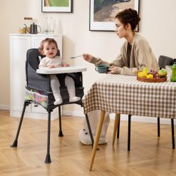 Portable High Chair for Travel Foldable with Adjustable Tray and Mesh Pockets