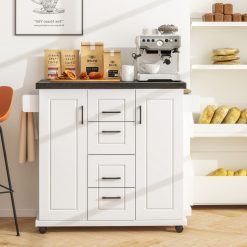 Rolling Kitchen Island Cart on Wheels with Storage Cabinets
