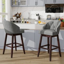 31 Inch Bar Stools Set of 2 Padded Bar Height Chairs with Rubber Wood Frame Swivel Seat
