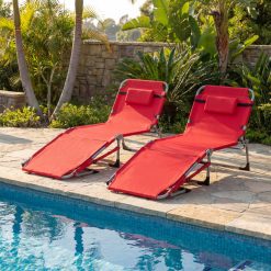 Set of 2 Tanning Chairs with Face Arm Holes Portable with 4-Level Backrest