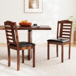 Set of 2 Wood Kitchen Chairs with Faux Leather Upholstered Seat