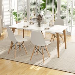 Set of 4 Modern Armless Dining Chairs Plastic Chairs with Wood Legs