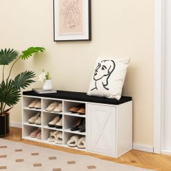 9-cube Shoe Bench with Adjustable Shelves and Removable Padded Cushion