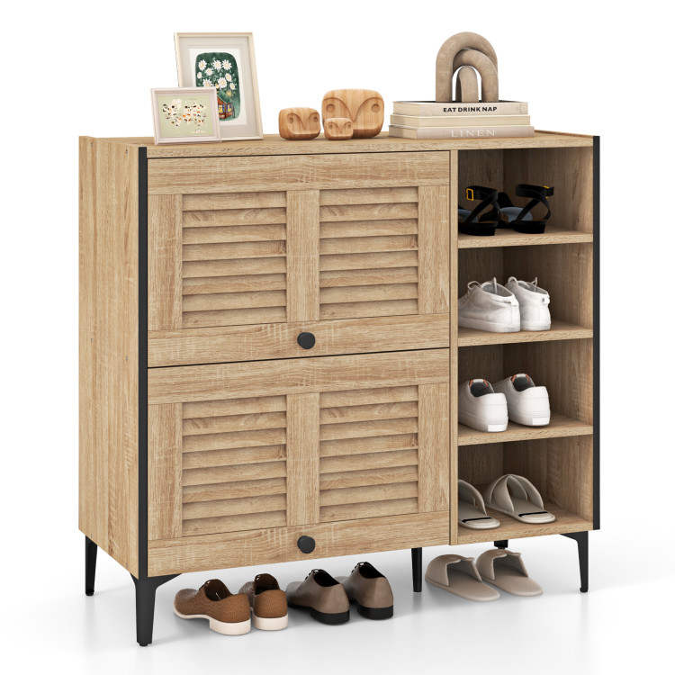 Shoe_Rack_Organizer_with_Flip_up_See_through_Doors_and_Adjustable_Shelves-Oak-4.jpg