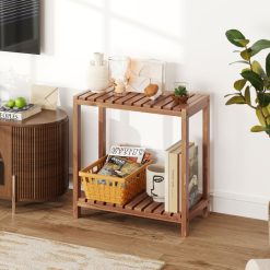 2/3-Tier Side Table Teak Wood Stand Utility Storage Shelf