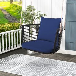 Porch Swing Patio Hanging Rattan Chair with Zippered Cushions and Rope