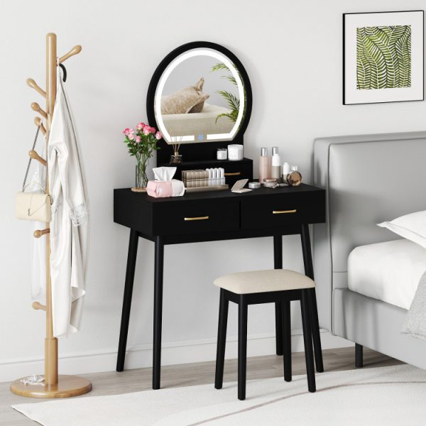Small Vanity Makeup Dressing Table Set with Cushioned Stool and LED Lighted Mirror