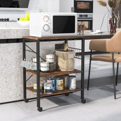 3-Tier Kitchen Baker's Rack Microwave Oven Storage Cart with Hooks