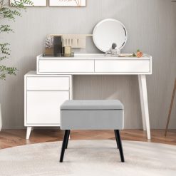 Velvet Storage Ottoman with Solid Wood Legs for Living Room Bedroom