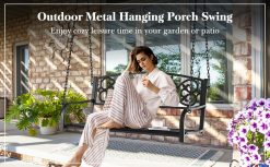 2-Person Outdoor Porch Metal Hanging Swing Chair with Sturdy Chains