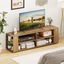 Wooden TV Stand with 8 Open Shelves for TVs up to 65 Inch Flat Screen