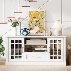TV Stand for TVs up to 70 with Glass Doors Cubbies and Drawer