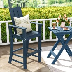 Tall Adirondack Chair Outdoor Bar Stool with Ergonomic Backrest for Backyard