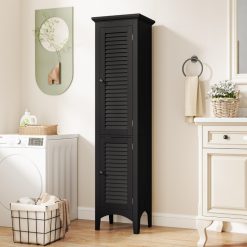 Tall Bathroom Floor Cabinet with Shutter Doors and Adjustable Shelf
