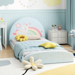 Twin Floor Bed Frame Upholstered Twin Size Kids Floor Bed with 210D Oxford Cloth Floor Mat
