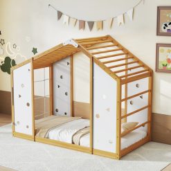 Twin Size Climbing Bed 2-in-1 Montessori Floor Bed with Monkey Bars