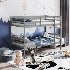 Twin Size Sturdy Wooden Bunk Beds with Ladder and Safety Rail