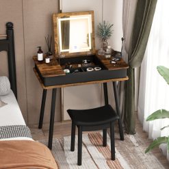 Vanity Table Set with Flip Top Mirror and 6 Storage Compartments