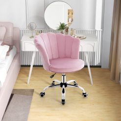 Adjustable Vanity Velvet Chair with Seashell Back and Wheels