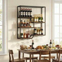 Wall Mounted Wine Rack 6-Tier Hanging Bar Shelf with Bottle Display Shelf and Glass Holder