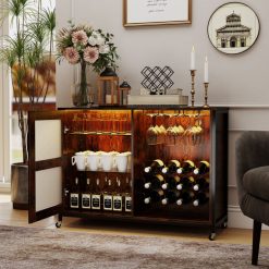 Wine Bar Cabinet with LED Light and Adjustable Shelves