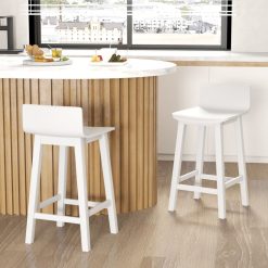Wood Bar Stools Set of 2 with Solid Back and Seat