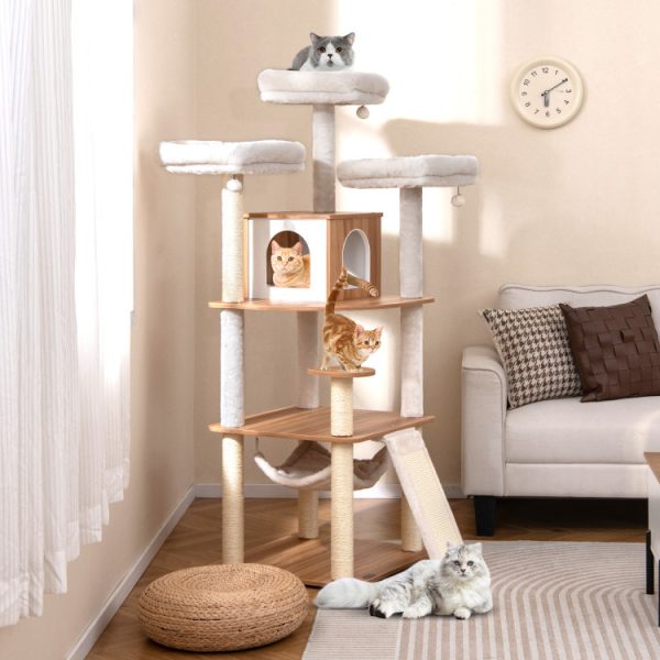 68 Inch Tall Cat Tree with 3 Padded Perches Condo and Sisal Scratching Posts