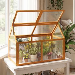 Wood Cold Frame Greenhouse Raised Flower Planter Protection with Adjustable Roof