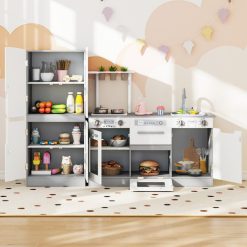 Wooden 2 Piece Kids Kitchen Playset with Fridge and Running Water