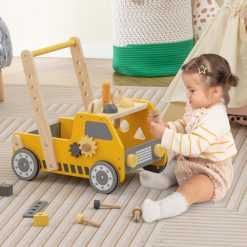 2-in-1 Wooden Baby Walker with Adjustable Speed and Bottom Storage