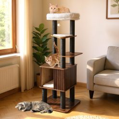 Wooden Cat Tower Top Perch with Soft Padding