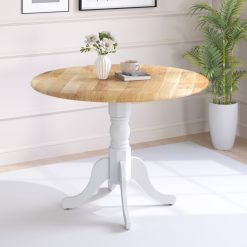 Wooden Dining Table with Round Tabletop and Trestle Legs