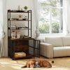 Wooden Dog Crate Furniture with Storage Shelves and Double Doors