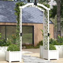 Wooden Garden Arbor with Planter and Trellis for Climbing Plants Decorations