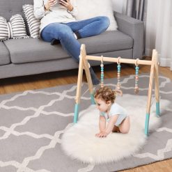 Wooden Baby Play Center with 3 Hanging Toys