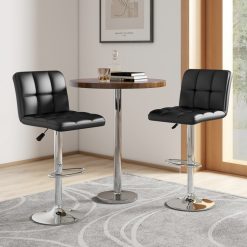 Set of 2 Square Swivel Adjustable Bar Stools with Back and Footrest