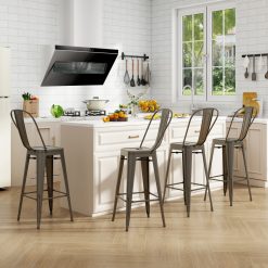 Set of 4 Bar Height Chairs Stackable Metal Bar Stools with Removable Backrest