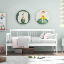 Modern Twin Size Daybed Frame with Wooden Slats Support