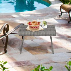 Folding Patio PE Rattan Side Coffee Table Garden Furniture