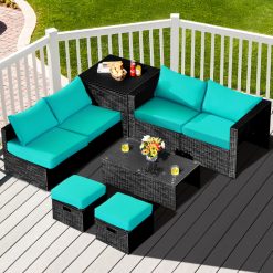 8 Pieces Patio Furniture Set with Storage Box and Waterproof Cover