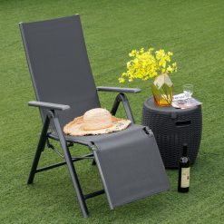 Outdoor Folding Lounge Chair with 7 Adjustable Backrest and Footrest Positions
