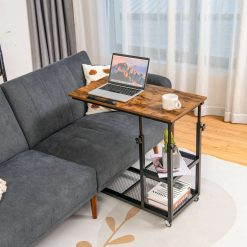 Height Adjustable C-Shaped End Table with Lockable Wheels and Tiltable Table Top