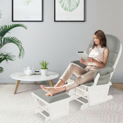 Wood Baby Glider and Ottoman Cushion Set with Padded Armrests for Nursing